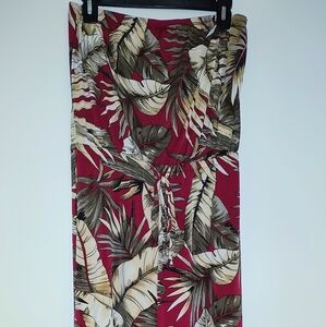 Tropical Leaf Print Capri Jumpsuit - Red and Tan New With Tags